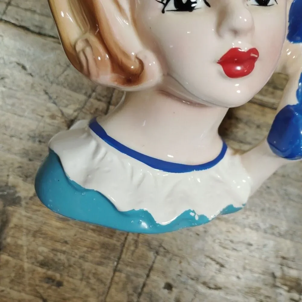 Vintage Lady Head Vase Teenager Inarco E-3548 Telephone Planter Retro Japan
